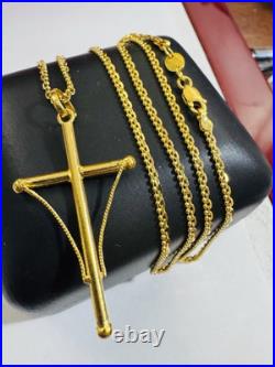 Genuine Pure 22K 22C 916 Fine Real Gold 20 long Cross Set Necklace 8.3g 2.2mm