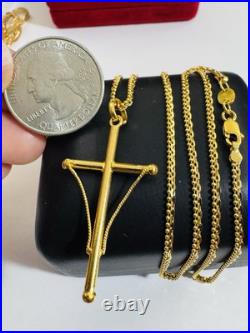 Genuine Pure 22K 22C 916 Fine Real Gold 20 long Cross Set Necklace 8.3g 2.2mm