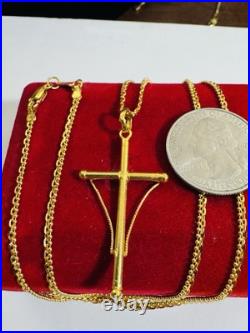 Genuine Pure 22K 22C 916 Fine Real Gold 20 long Cross Set Necklace 8.3g 2.2mm