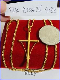 Genuine Pure 22K 22C 916 Fine Real Gold 20 long Cross Set Necklace 8.3g 2.2mm