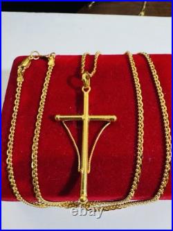Genuine Pure 22K 22C 916 Fine Real Gold 20 long Cross Set Necklace 8.3g 2.2mm