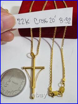 Genuine Pure 22K 22C 916 Fine Real Gold 20 long Cross Set Necklace 8.3g 2.2mm