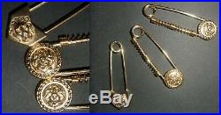 Gianni Versace Safety Pins. Set of 3 Vintage 1990s Gold Plated Pins. Perfect