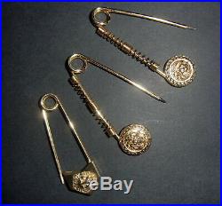 Gianni Versace Safety Pins. Set of 3 Vintage 1990s Gold Plated Pins. Perfect