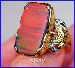 Giant Ammolite set in Pure 925 Sterling Silver and 18K Gold Overlay Ring size 9