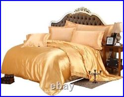 Gold 7 Piece 100% Pure Satin Silk Comforter Set Oversized King Size 500 GSM