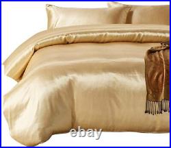 Gold 7 Piece 100% Pure Satin Silk Comforter Set Queen Size 500 GSM in a Box