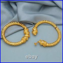 Gold Bangle Real 22K Gold Elephant Bangle Set Of 2 Solid Yellow Gold Jewelry