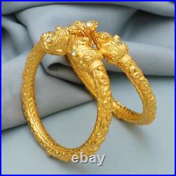 Gold Bangle Real 22K Gold Elephant Bangle Set Of 2 Solid Yellow Gold Jewelry