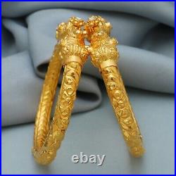 Gold Bangle Real 22K Gold Elephant Bangle Set Of 2 Solid Yellow Gold Jewelry