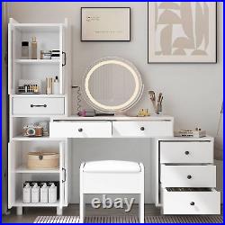 Gold White Makeup Vanity Set with USB, 3-Color Mirror, Storage Cabinet, Drawers