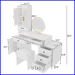 Gold White Makeup Vanity Set with USB, 3-Color Mirror, Storage Cabinet, Drawers