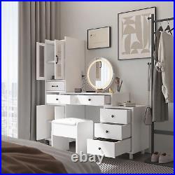 Gold White Makeup Vanity Set with USB, 3-Color Mirror, Storage Cabinet, Drawers