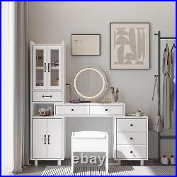 Gold White Makeup Vanity Set with USB, 3-Color Mirror, Storage Cabinet, Drawers