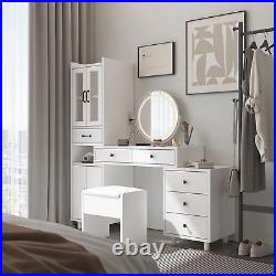 Gold White Makeup Vanity Set with USB, 3-Color Mirror, Storage Cabinet, Drawers