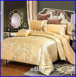 Gold color bedding set 4pcs Luxury Silk Jacquard pure cotton Duvet Cover sheets