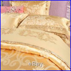 Gold color bedding set 4pcs Luxury Silk Jacquard pure cotton Duvet Cover sheets