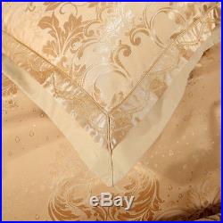 Gold color bedding set 4pcs Upscale Silk Jacquard pure cotton Duvet Cover sheets