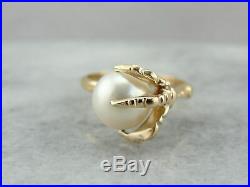 Gothic Statement, Golden Dragon Claw Ring with Perfect White Pearl set in Yellow