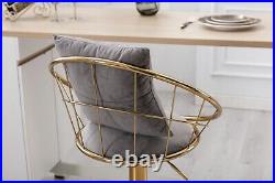 Gray Velvet Bar Chair Stool Pure Gold Plated Unique Design Set of 2