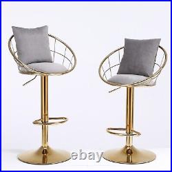 Gray Velvet Bar Chair Stool Pure Gold Plated Unique Design Set of 4