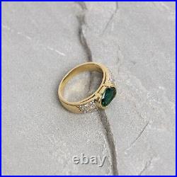 Green Gem Set and Diamond Ring Pure 18CT Gold sz. O Vintage Gypsy Fortune Teller