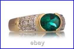 Green Gem Set and Diamond Ring Pure 18CT Gold sz. O Vintage Gypsy Fortune Teller