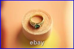 Green Gem Set and Diamond Ring Pure 18CT Gold sz. O Vintage Gypsy Fortune Teller