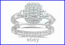 H Samuel 9 Carat White Gold 0.33 Ct Diamond 2 Ring Perfect Fit Bridal Set P 4.5g