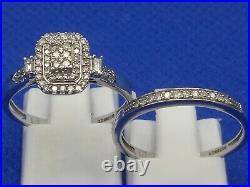 H Samuel 9 Carat White Gold 0.33 Ct Diamond 2 Ring Perfect Fit Bridal Set P 4.5g