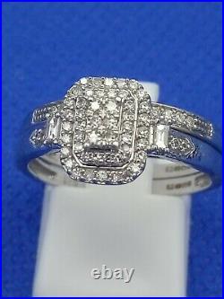 H Samuel 9 Carat White Gold 0.33 Ct Diamond 2 Ring Perfect Fit Bridal Set P 4.5g