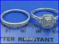 H Samuel 9 Carat White Gold 0.33 Ct Diamond 2 Ring Perfect Fit Bridal Set P 4.5g