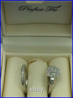 H Samuel 9 Carat White Gold 0.33 Ct Diamond 2 Ring Perfect Fit Bridal Set P 4.5g