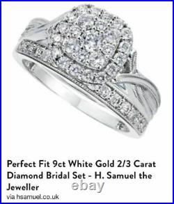 H Samuel 9 Carat White Gold 0.66 Ct Diamond Ring Perfect Fit Bridal Set O 5.5g