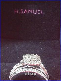 H Samuel 9 Carat White Gold 0.66 Ct Diamond Ring Perfect Fit Bridal Set O 5.5g