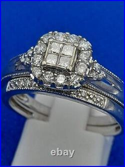H Samuel 9 Ct White Gold 0.50 Ct Diamond Ring Perfect Fit Bridal Set Sz R 5.1g