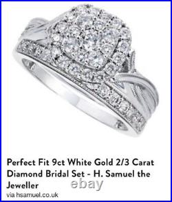 H Samuel 9 Ct White Gold 0.66 Carat Diamond Perfect Fit Bridal Set Sz S 5.6g