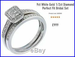 H Samuel 9ct White Gold 0.50 Ct Diamond Ring Perfect Fit Bridal Set Sz I. 5 4.6g