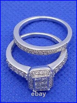 H Samuel 9ct White Gold 1.0 Carat Diamond Ring Perfect Fit Bridal Set Sz O 6.2g