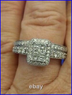 H Samuel 9ct White Gold 1.0 Carat Diamond Ring Perfect Fit Bridal Set Sz O 6.2g