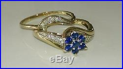 H Samuel 9ct Yellow Gold Sapphire & Diamond Ring Perfect Fit Bridal Set S 5.0g