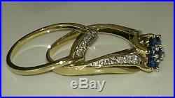 H Samuel 9ct Yellow Gold Sapphire & Diamond Ring Perfect Fit Bridal Set S 5.0g