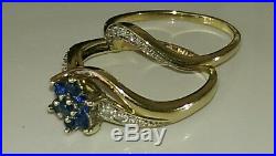 H Samuel 9ct Yellow Gold Sapphire & Diamond Ring Perfect Fit Bridal Set S 5.0g