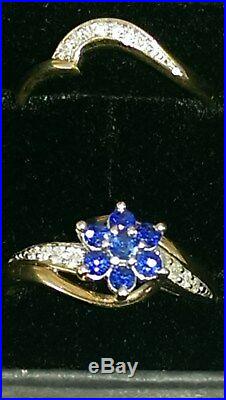 H Samuel 9ct Yellow Gold Sapphire & Diamond Ring Perfect Fit Bridal Set S 5.0g