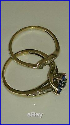 H Samuel 9ct Yellow Gold Sapphire & Diamond Ring Perfect Fit Bridal Set S 5.0g