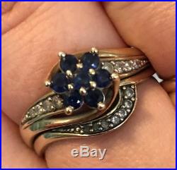 H Samuel 9ct Yellow Gold Sapphire & Diamond Ring Perfect Fit Bridal Set S 5.0g