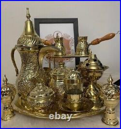 Handmade Brass Turkish Coffee And Tea Set Pure Copper Royal 12 Pieces Antique