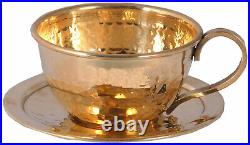 Handmade Pure Brass Cups and Saucers Set, Hammered Design Tea Cups, Set of 6