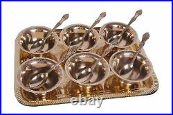 Handmade Pure Brass Serving Tray with Brass Dessert Serving Bowls & Spoon Set