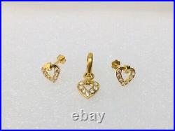 Heart Love 23c Pure Solid Gold Set Pendent Earring Studs A-d Heart Love